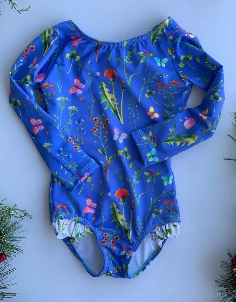 Traje  de baño niña lila con flores