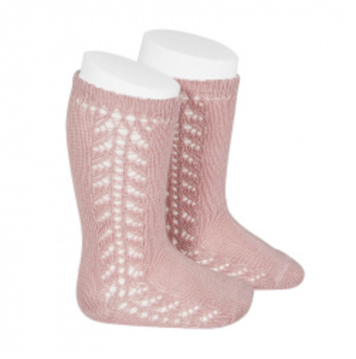 Medias altas caladas rosa palo